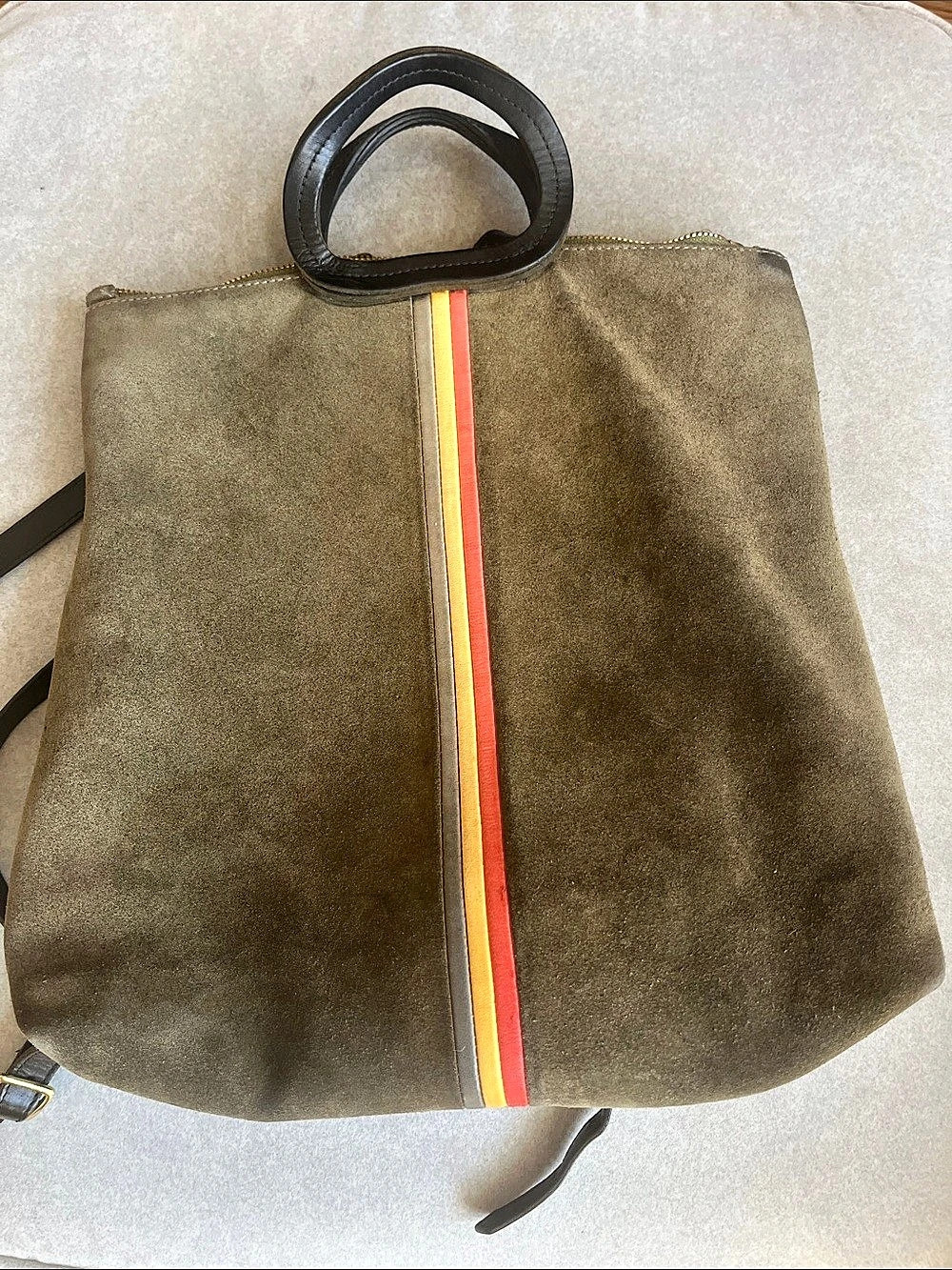 Clare V. Marcelle Suede Backpack. Green & Black